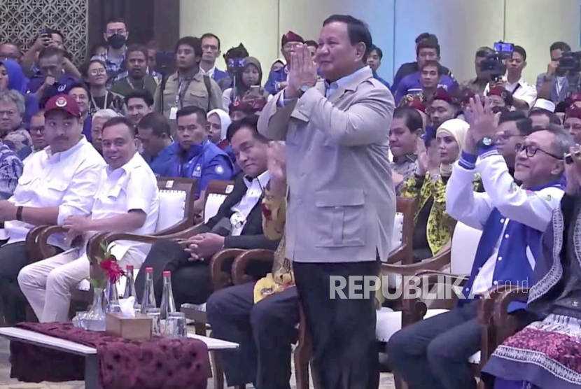 Ketua Umum Partai Gerindra, Prabowo Subianto menghadiri Bimbingan Teknis (Bimtek) dalam rangkaian HUT ke-25 Partai Amanat Nasional, di Hotel Sultan, Jakarta, Senin (28/8/2023) malam.