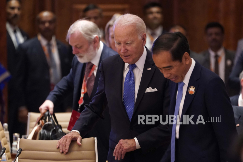 U.S. PresiPresiden AS Joe Biden dan Presiden RI Joko Widodo (kanan) saat hadir dalam G20 Summit, di New Delhi, India, Sabtu, 9 September 2023. 