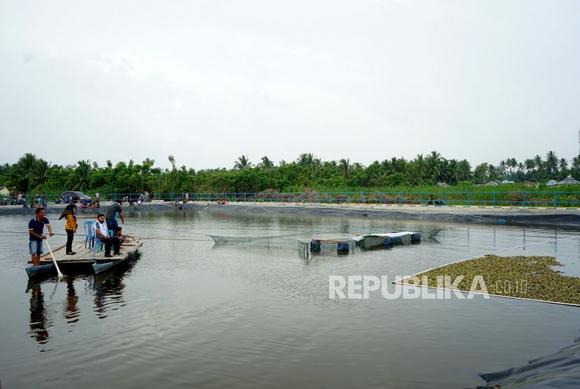 Sejumlah pengunjung memancing di embung Hutadaa, Telaga Jaya, Kabupaten Gorontalo, Gorontalo, Senin (13/7/2020). Embung yang dibangun dari program Kementerian Desa tersebut dimanfaatkan untuk pengairan tanaman holtikultura, kolam pemancingan serta tempat rekreasi. 