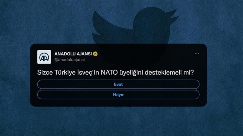 Dalam survei yang dilakukan oleh Anadolu Agency di Twitter, 92,5 persen responden mengatakan “tidak” untuk Turki menyetujui permohonan Swedia untuk bergabung dengan NATO.