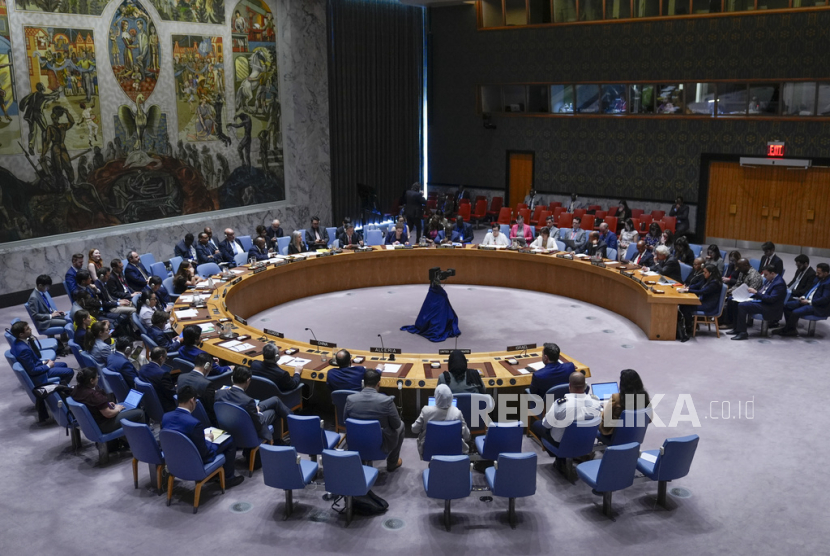 Pada duta besar untuk PBB berbicara dalam pertemuan Dewan Keamanan tentang perang di Gaza di markas besar PBB, Rabu, 29 Mei 2024.