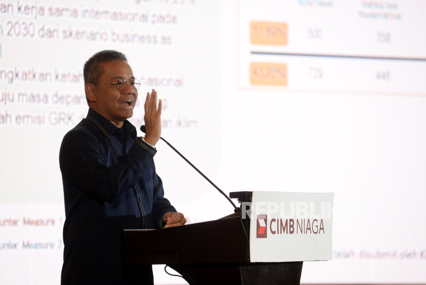 Wakil Menteri Keuangan Suahasil Nazara memberikan paparan dalam The Cooler Earth Sustainability Summit 2023 di Jakarta, Rabu (13/9/2023). 
