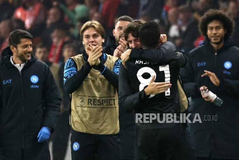 Selebrasi Napoli saat merayakan gol ke Union Berlin. 