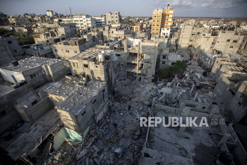Ilustrasi kerusakan Gaza akibat agresi Israel. Organisasi Kemanusiaan Qatar berkomitmen membantu Gaza.  