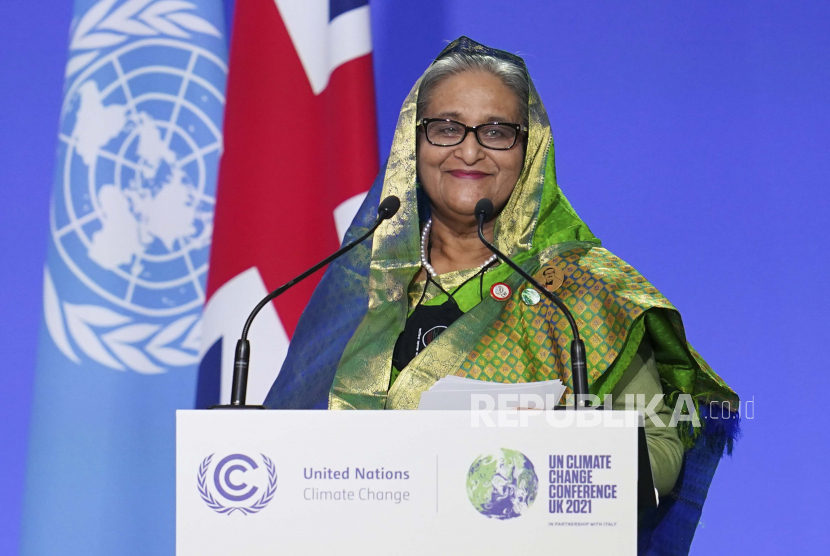 Sheikh Hasina, Perdana Menteri Bangladesh menyampaikan pidato, selama KTT COP26.