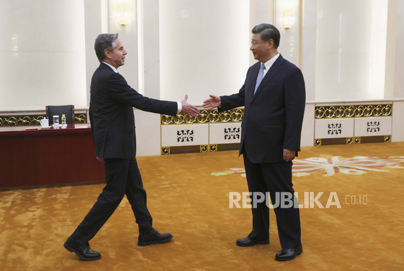 U.S. Secretary of State Antony Blinken meets with Chinese President Xi Jinping in the Great Hall of the People in Beijing, China, Monday, June 19, 2023.  