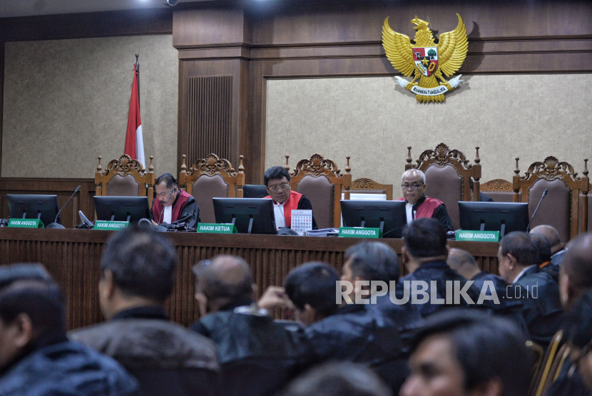 Suasana sidang pembacaan surat dakwaan Mantan Menteri Pertanian (Mentan) Syahrul Yasin Limpo (SYL) di Pengadilan Tipikor Jakarta, Rabu (28/2/2024)..