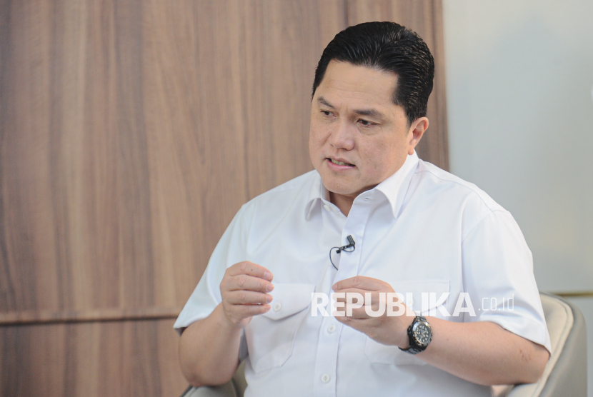 Menteri BUMN, Erick Thohir saat berbincang dengan Republika, Jumat (1/8/2025). 