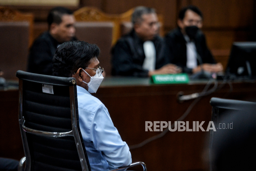 Terdakwa mantan Menteri Komunikasi dan Informatika (Menkominfo) Johnny G Plate saat menjalani sidang lanjutan di Pengadilan Tipikor, Jakarta Pusat, Selasa (11/7/2023). 