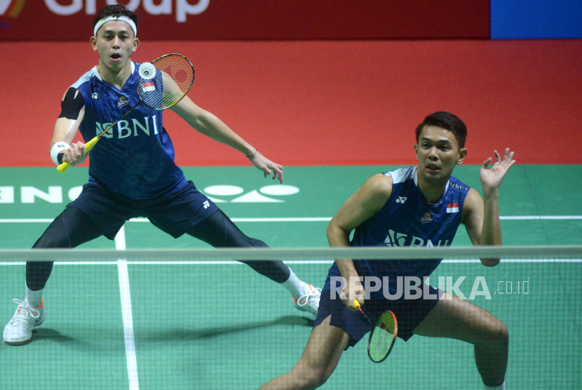 Pebulu tangkis ganda putra Indonesia, Fajar Alfian dan Muhammad Rian Ardianto. Fajar Alfian/Muhammad Rian Ardianto, gagal menjuarai Korea Open 2023. 