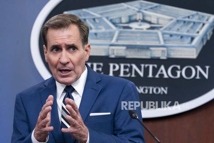 Juru bicara Pentagon John Kirby, berbicara tentang situasi di Afghanistan selama pengarahan di Pentagon di Washington, Selasa, 24 Agustus 2021.