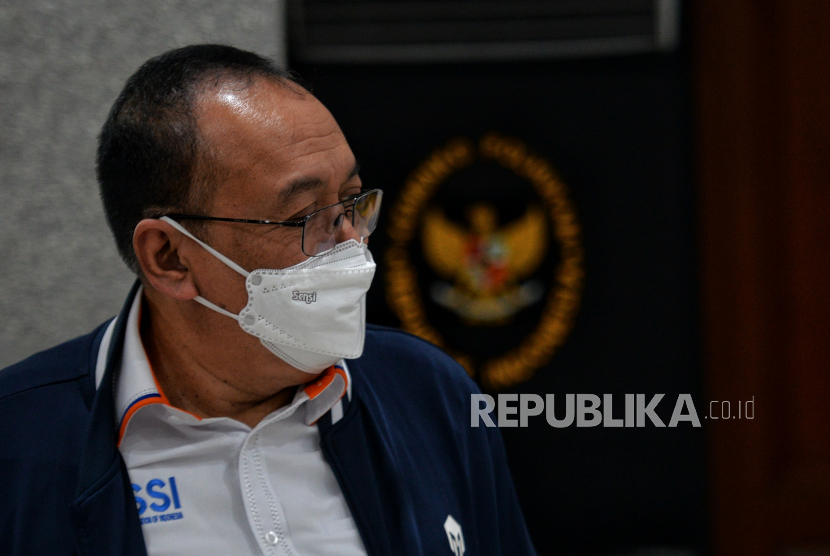 Direktur Utama PT Liga Indonesia Baru (LIB) Akhmad Hadian Lukita. Dirut LIB menjalani pemeriksaan di Polda Jawa Timur terkait tragedi Kanjuruhan.