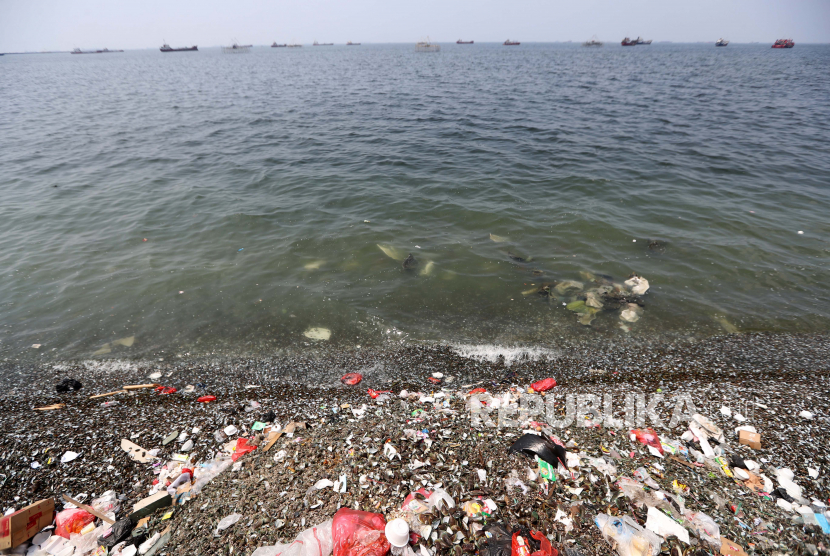 Sampah berserakan di Pantai Cilincing, Jakarta. Legislator menandatangani petisi warga soal masalah pesisir di Jakarta Utara.