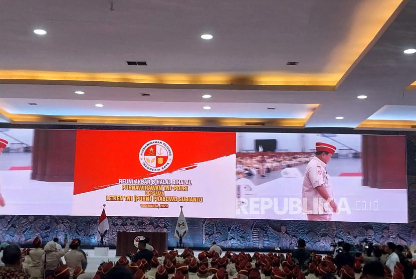 Ketua Umum Partai Gerindra , Prabowo Subianto hadiri Reuni Akbar dan Halal Bihalal Purnawirawan Pejuang Indonesia Raya (PPIR) di Jogja Expo Center (JEC), Yogyakarta, Rabu (3/5/2023). 
