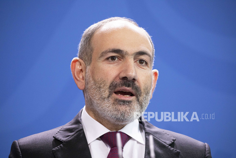  Perdana Menteri Armenia Nikol Pashinyan menyampaikan pernyataannya di Kantor Kanselir di Berlin, Jerman, 13 Februari 2020 (diterbitkan ulang 27 September 2020). 