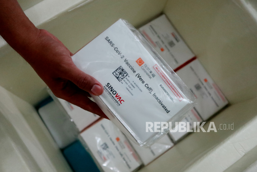 Petugas kesehatan memeriksa vaksin Covid-19 Sinovac yang baru tiba (ilustrasi) 
