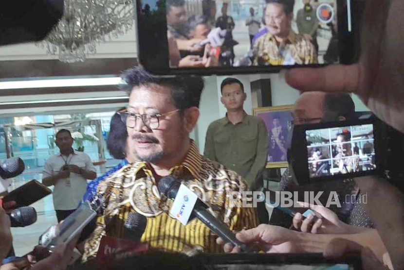 Mentan Syahrul Yasin Limpo usai menyambangi Kementerian Sekretariat Negara, Jakarta, Kamis (5/10/2023).