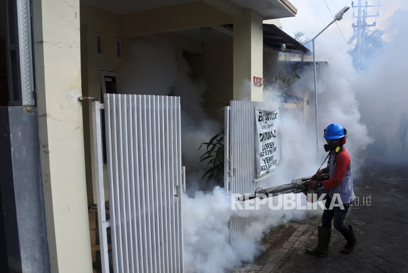 Petugas melakukan pengasapan (fogging) nyamuk Aedes aegypti 