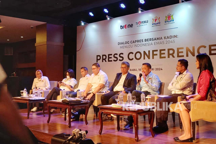 Kadin Indonesia menggelar konferensi pers terkait kegiatan Dialog Capres Bersama Kadin di Jakarta, Rabu (10/1/2023).