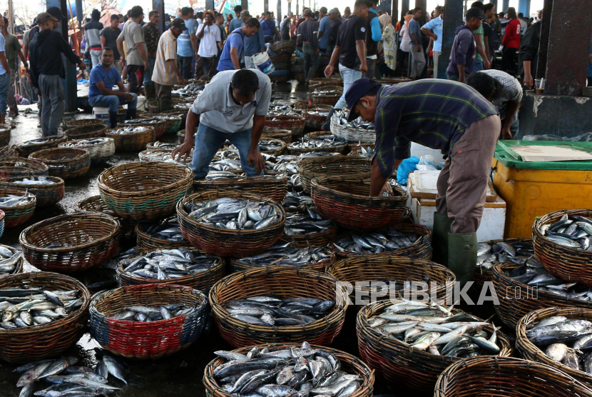 Sejumlah pedagang ikan mengikuti proses lelang ikan di Pelabuhan Perikanan Samudera (PPS) Lampulo, Banda Aceh, Aceh, Sabtu (15/4/2023). Pemerintah tengah fokus meningkatkan kesejahteraan hidup nelayan. Salah satunya dengan menghadirkan lebih banyak Stasiun Pengisian Bahan Bakar Umum Nelayan (SPBUN) di berbagai desa nelayan di Indonesia.