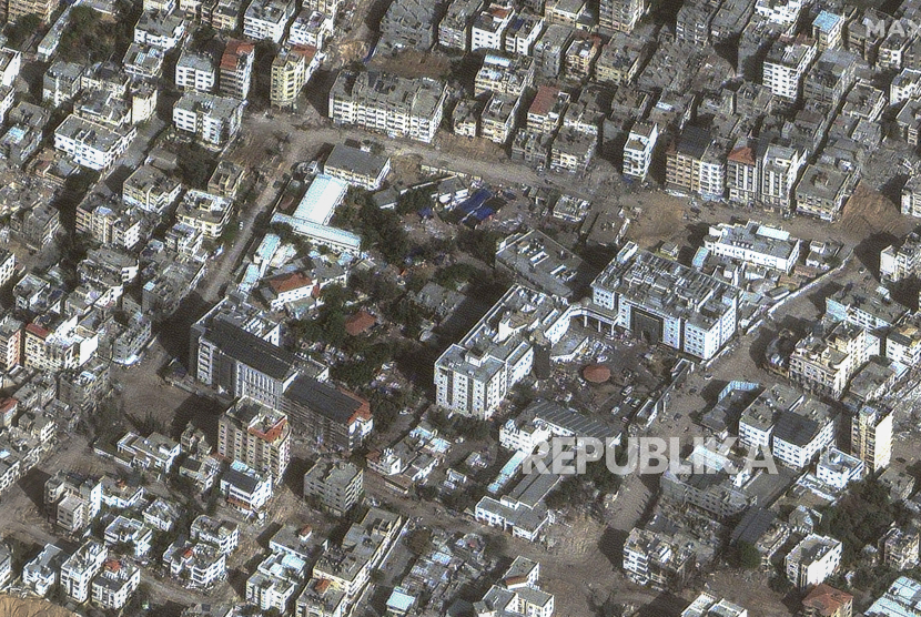 Citra satelit yang disediakan oleh Maxar Technologies menunjukkan Rumah Sakit Al-Shifa, di Kota Gaza, pada Minggu, 26 November 2023.