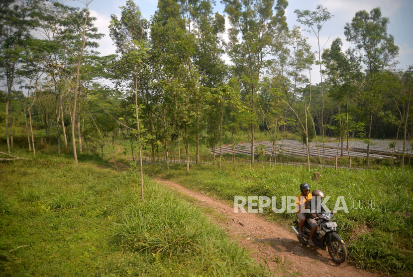Warga melintas di lokasi yang rencananya untuk tempat pembuangan akhir (TPA) sampah sementara, Dusun Karanggeneng, Cangkringan, Sleman, DI Yogyakarta, Selasa (25/7/2023).