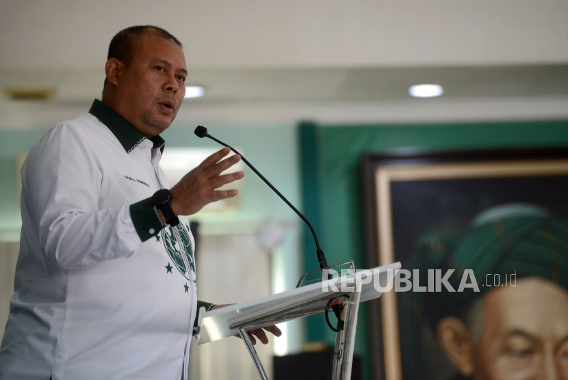 Ketua Panitia Harlah PKB ke-25 Cucun Ahmad Syamsurijal menyampaikan keterangan terkait acara puncak Harlah ke-25 Partai Kebangkitan Bangsa (PKB)