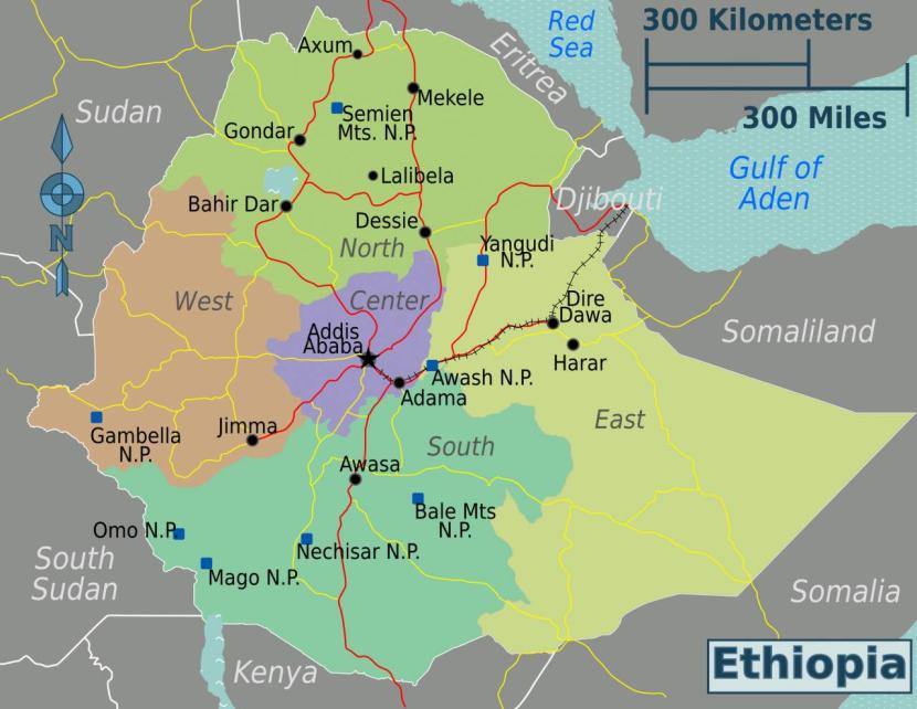 Peta Etiopia, negeri yang dahulu masyhur disebut Habasyah.