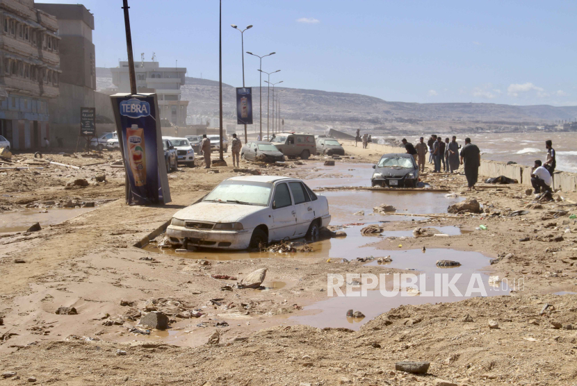 Kerusakan terlihat akibat banjir bandang terlihat di Derna, Libya, Rabu (13/9/2023). 