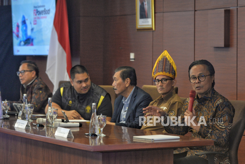Konferensi pers jelang F1 PowerBoat Danau Toba di Jakarta, Rabu (7/2/2024).