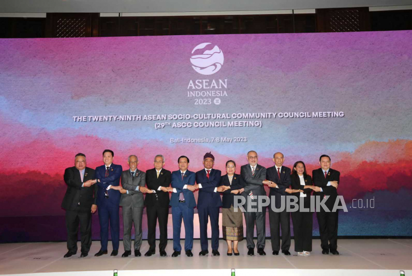 Suasana sidang ASEAN Socio-Cultural Community (ASCC) 2023 pada Senin (8/5/2023) di kawasan Nusa Dua, Provinsi Bali yang dipimpin oleh Menko PMK Muhadjir Effendy. 