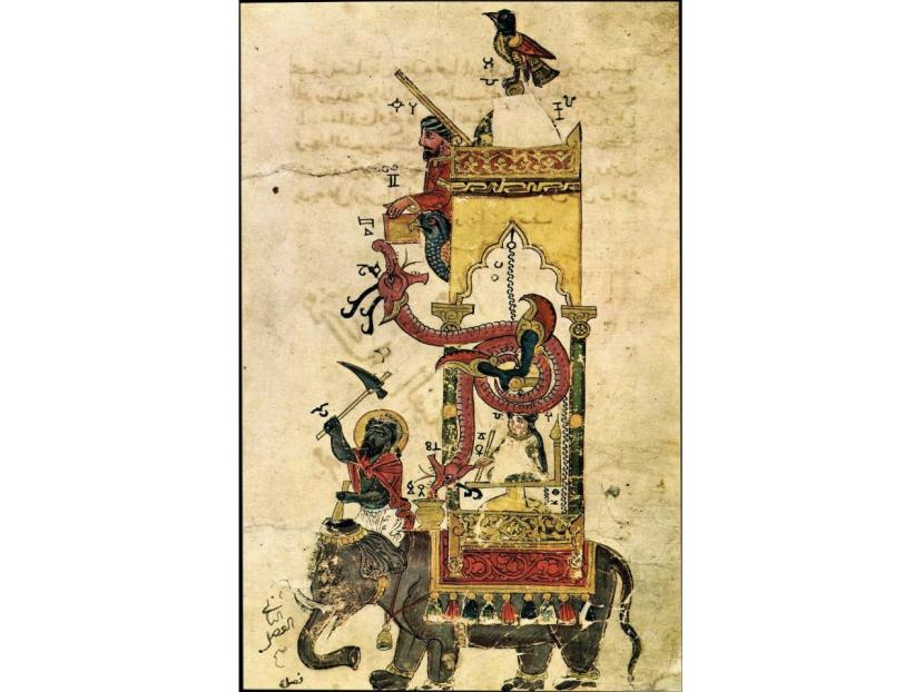 Ibnu Ismail al-Jazari dijuluki sebagai Bapak Robotika. Gambar di atas menunjukkan jam gajah buatannya. 