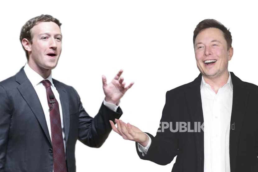 CEO Facebook Mark Zuckerberg (kiri) dan CEO Tesla-SpaceX Elon Musk. Keduanya sempat mengabarkan akan berduel dalam gaya Romawi kuno.  