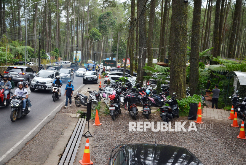 Kawasan hutan pinus ramai pengunjung di Cikole, Lembang, Kabupaten Bandung Barat