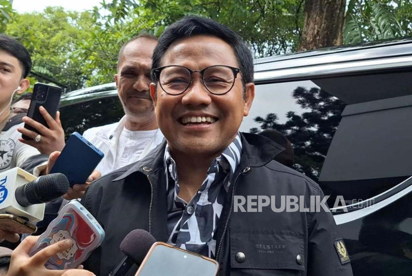 Cawapres nomor urut 1 Muhaimin Iskandar tiba di markas pemenangan AMIN, Jalan Diponegoro 10, Menteng, Jakarta Pusat untuk mengawal perhitungan suara Pilpres bersama capres Anies Baswedan, Rabu (14/2/2024). 