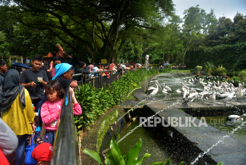 Sejumlah pengunjung memadati Taman Margasatwa Ragunan di Jakarta, Ahad (1/1/2023). Taman Margasatwa Ragunan yang berlokasi di Jakarta Selatan bakal dilakukan revitalisasi dan beautifikasi pada tahun ini.