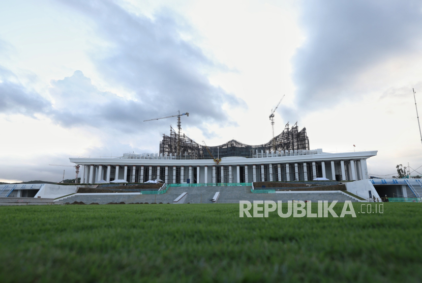 Progres terkini pembangunan gedung di IKN, Kalimantan Timur.