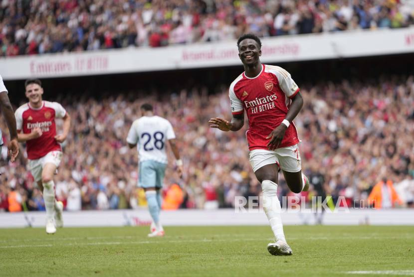 Bintang muda Arsenal Bukayo Saka mencetak gol kemenangan saat melawan Nottingham Forest, akhir pekan kemarin. 