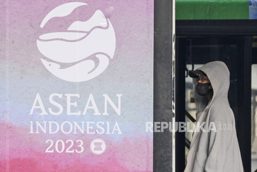 Logo ASEAN 2023 di Jakarta, Indonesia.