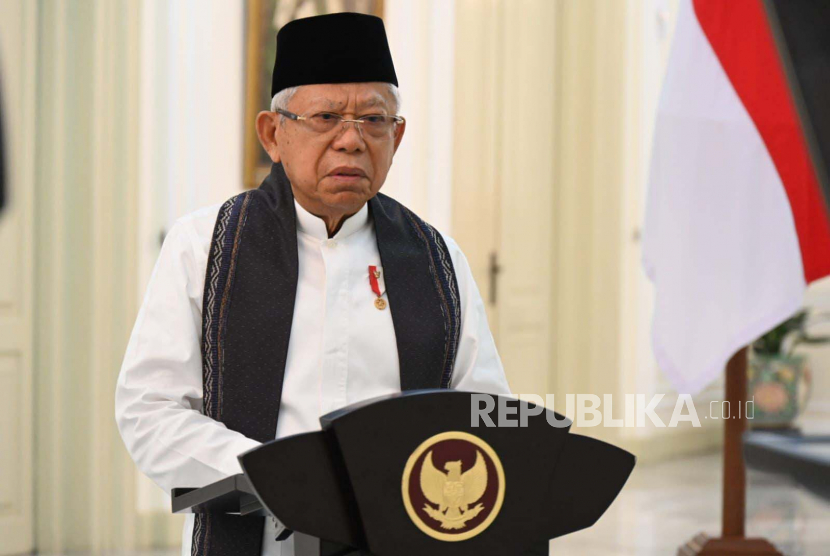 Wakil Presiden Maruf Amin saat memberikan sambutan secara daring di acara Majelis Dzikir Maulidurrasul SAW dan Haul Akbar Jakarta 2023, Ahad (5/3/2023). Wapres ingatkan jangan membenci seseorang dengan nafsu 
