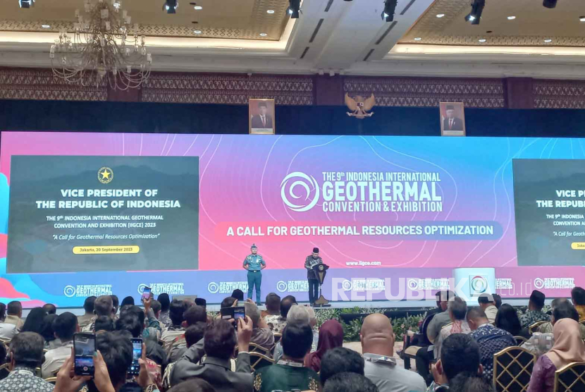 Wakil Presiden KH Maruf Amin saat membuka acara The 9TH Indonesia International Geothermal Convention and Exhibition (IIGCE) 2023 di Jakarta Convention Center (JCC), Jakarta, Rabu (20/9/2023). 