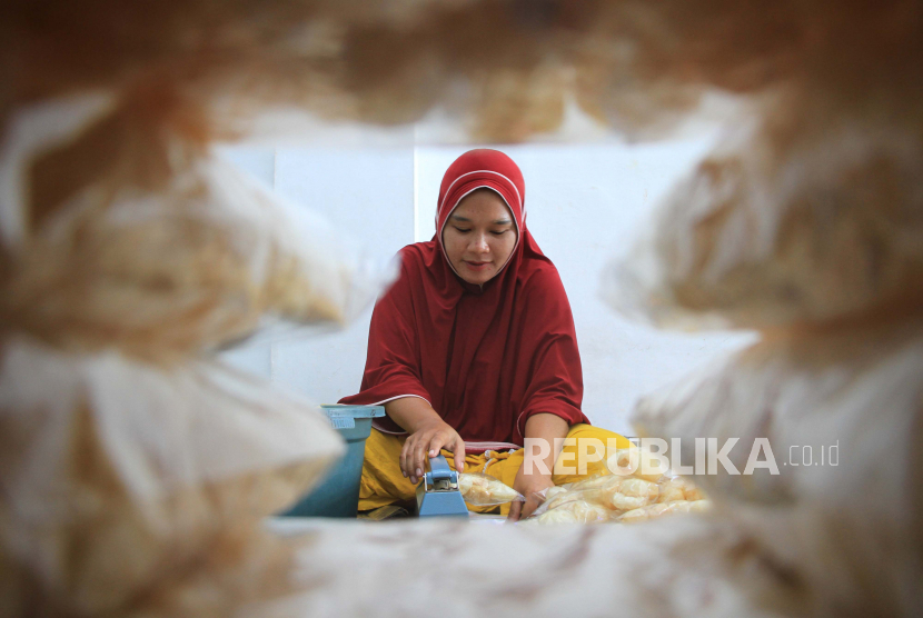 Pekerja mengemas kerupuk kulit di salah satu UMKM di  Meureubo, Aceh Barat, Aceh, Rabu (10/6). Pemerintah tengah melakukan terobosan baru dalam mengatur sektor Usaha Mikro, Kecil, dan Menengah (UMKM). Upaya itu termasuk Rancangan Undang-Undang (RUU) Cipta Kerja yang di dalamnya terdapat klaster UMKM.
