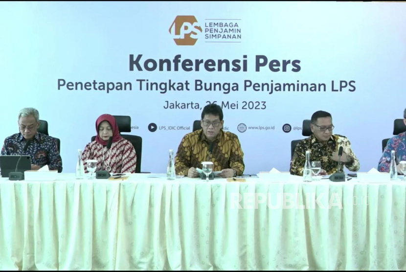 Tangkapan layar Lembaga Penjamin Simpanan (LPS) menggelar konferensi video mengenai penetapan tingkat bunga penjaminan di Jakarta, Jumat (26/5/2023)