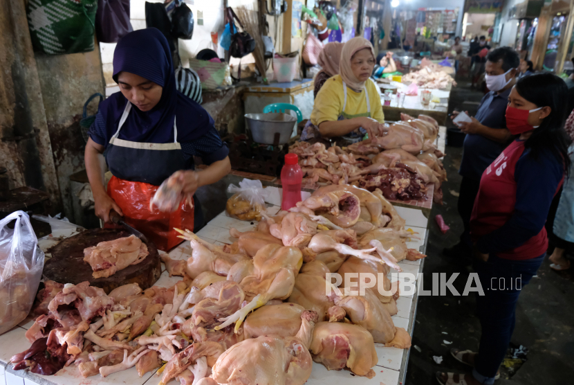 Harga ayam potong di Palembang mencapai Rp 40 ribu per kilogram. Ilustrasi penjual ayam potong.