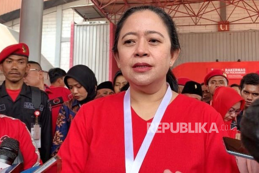 Ketua DPP PDIP, Puan Maharani di sela Rakernas IV PDIP hari kedua, di Jakarta International Expo, Jakarta, Sabtu (30/9/2023). 