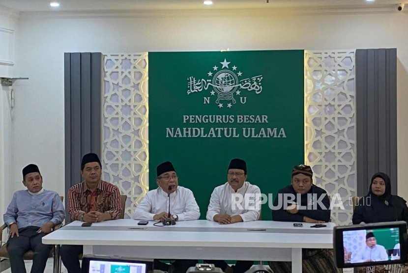 Ketua Umum PBNU, Yahya Cholil Staquf atau Gus Yaqut menggelar konferensi pers di Kantor PBNU, Jakarta Pusat, Selasa (16/7/2024) terkait kunjungan lima aktivis NU ke Israel. 