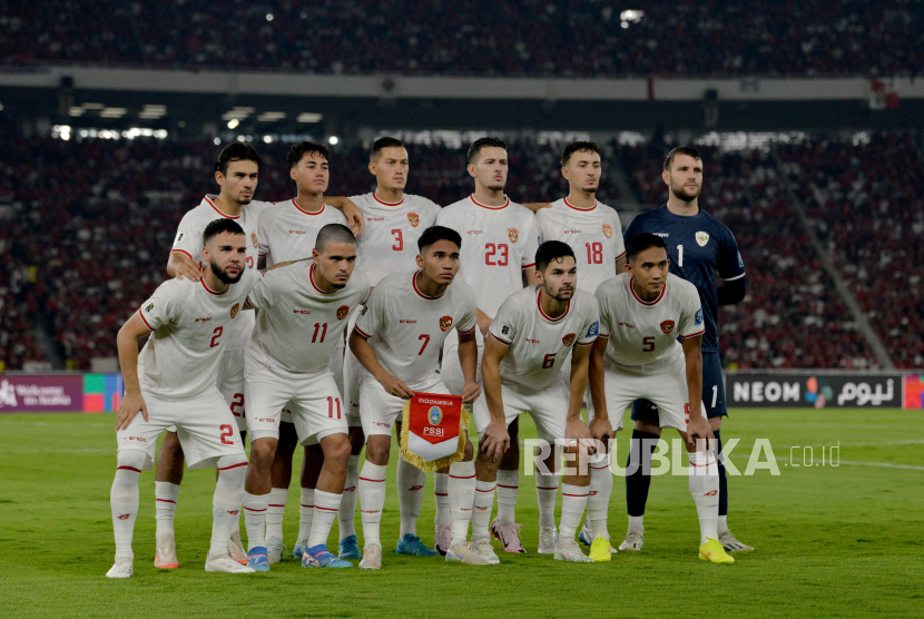 Pemain timnas Indonesia saat pertandingan Kualifikasi Piala Dunia 2026 melawan Australia di Stadion GBK, Senayan, Jakarta Pusat, Selasa (11/9/2024) malam WIB.