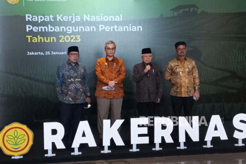 Wakil Presiden Ma'ruf Amin saat membuka Rapat Kerja Nasional Pembangunan Pertanian di Hotel Bidakara, Jakarta, Rabu (25/1/2023). KH Ma'ruf Amin mendorong penggalakkan program diversifikasi pangan lokal secara masif.