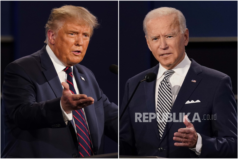 Presiden Amerika Serikat, Donald Trump (kiri) dan calon presiden Amerika Serikat dari partai Demokrat, Joe Biden (kanan)