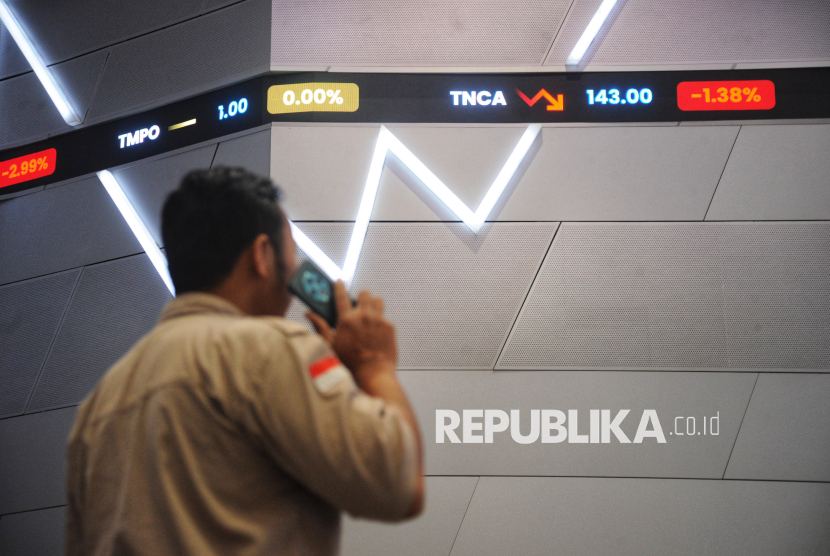 Pekerja melintas didekat layar digital pergerakan saham di Bursa Efek Indonesia, Jakarta, Jumat (28/2/2025).Pada penutupan perdagangan Indeks Harga Saham Gabungan (IHSG) ditutup di zona merah, turun 214,85 poin (3,31 persen) pada level 6.270,60.